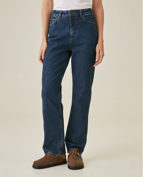 Jean de Mujer Straight Fit Bota Bootcut Tiro Super Alto Estilo Clásico Lavado Medio en Mezcla de Algodón