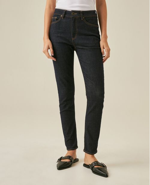 Jean de Mujer Skinny Fit Bota Ajustada Tiro Super Alto Estilo Básico Lavado Ultra Oscuro en Mezcla de Algodón