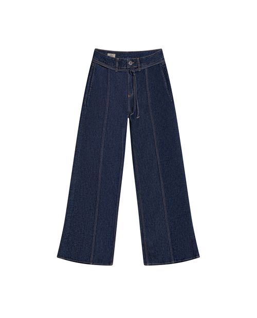 Jean de Mujer Special Fit Wide Leg Tiro Super Alto con Cinturón Cortes Extra Lavado Ultra Oscuro en Mezcla de Algodón y Tencel