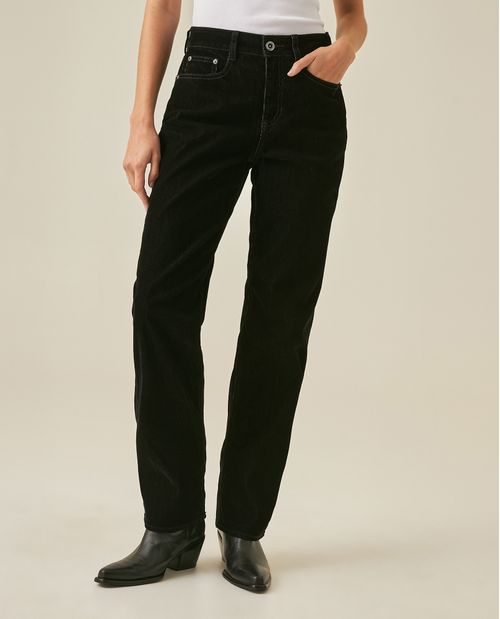 Jean de Mujer Special Fit Straight Tiro Super Alto Lavado Negro en Mezcla de Algodón y Rayón