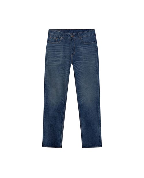 Jean de Mujer Boy Fit Bota Ajustada Tiro Medio con Efecto Desgaste Leve Lavado Oscuro en Mezcla de Algodón y Tencel