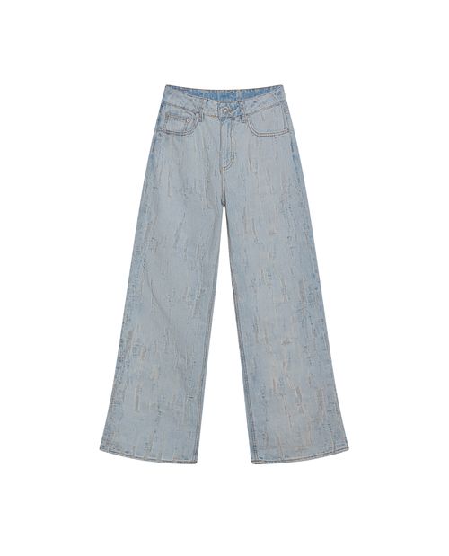 Jean de Mujer Straight Fit Tiro Super Alto Efecto Destroy Lavado Claro en Algodón