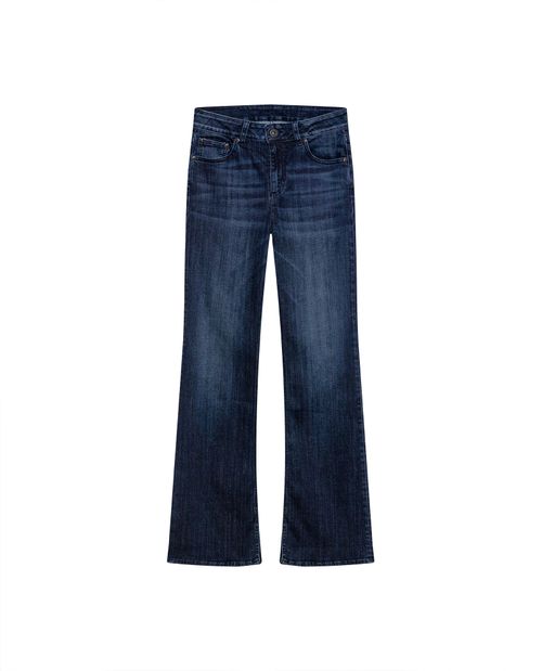 Jean de Mujer Skinny Semi Flare Bota Relaxed Tiro Super Alto Lavado Ultra Oscuro en Mezcla de Algodón