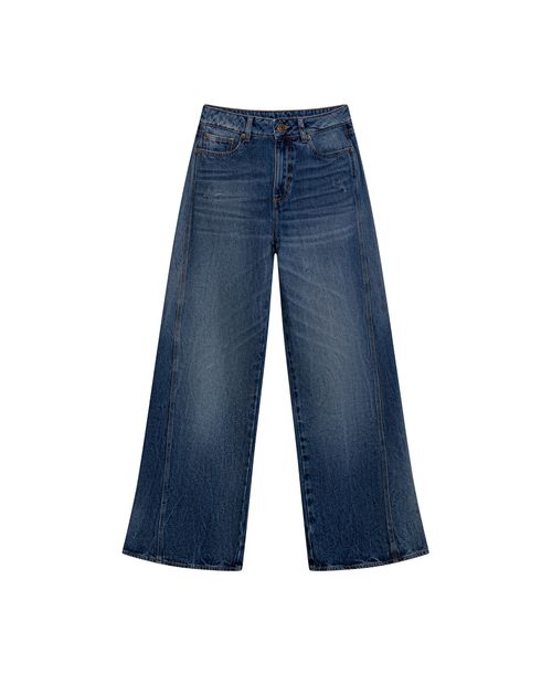 Jean de Mujer Special Fit Wide Leg Bota Relaxed Tiro Super Alto Efecto Destroyer Leve Lavado Oscuro en 100% Algodón