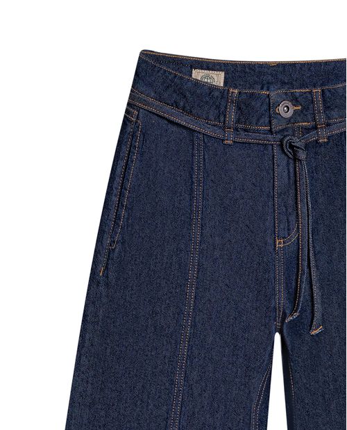 Jean de Mujer Special Fit Wide Leg Tiro Super Alto con Cinturón Cortes Extra Lavado Ultra Oscuro en Mezcla de Algodón y Tencel