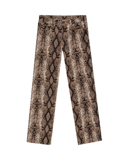 Jean de Mujer Special Fit Straight Tiro Alto con Estampado Pitón Lavado Crudo Arena en Mezcla de Algodón