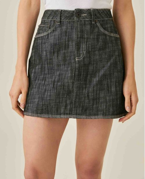 Falda de Mujer Denim con Efecto Desgaste Marcado Lavado Gris en Algodón