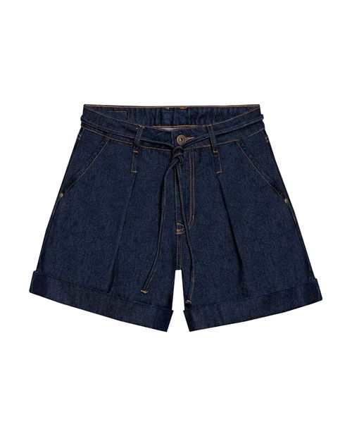 Short de Mujer Silueta Tipo A Tiro Alto con Prenses Lavado Ultra Oscuro en Mezcla de Algodón y Lyocell