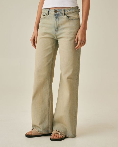 Jean Heritage de Mujer Wide Leg Tiro Super Alto con Tallones Empolvado Lavado Claro en Mezcla de Algodón