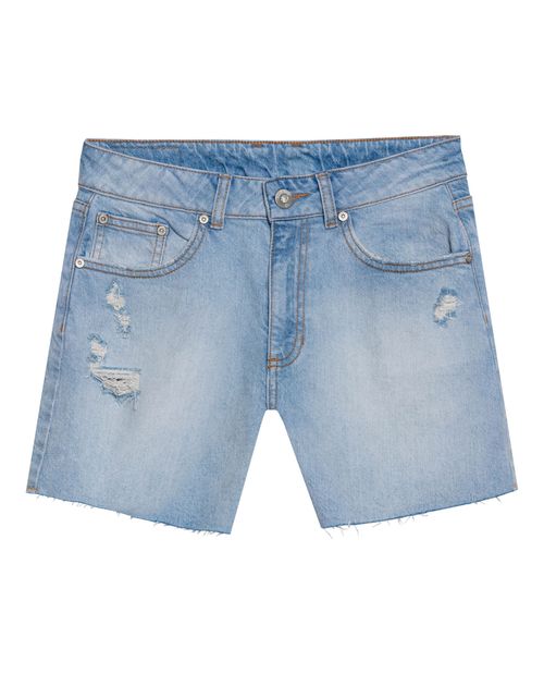 Short de Mujer Tiro Alto Mini Rotos y Efecto Destroyer Lavado Claro en Mezcla de Algodón