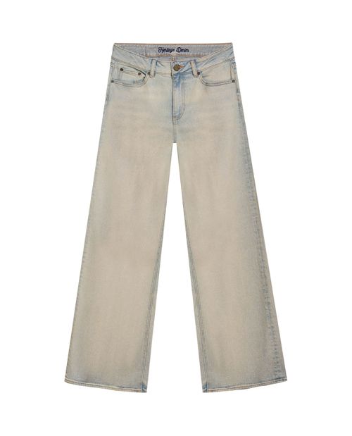 Jean Heritage de Mujer Wide Leg Tiro Super Alto con Tallones Empolvado Lavado Claro en Mezcla de Algodón