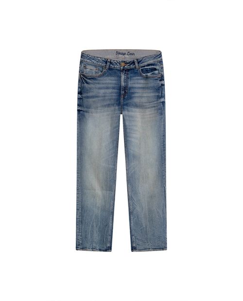 Jean Heritage de Mujer Boy Fit Tiro Medio con Efecto Empolvado Lavado Medio en Mezcla de Algodón
