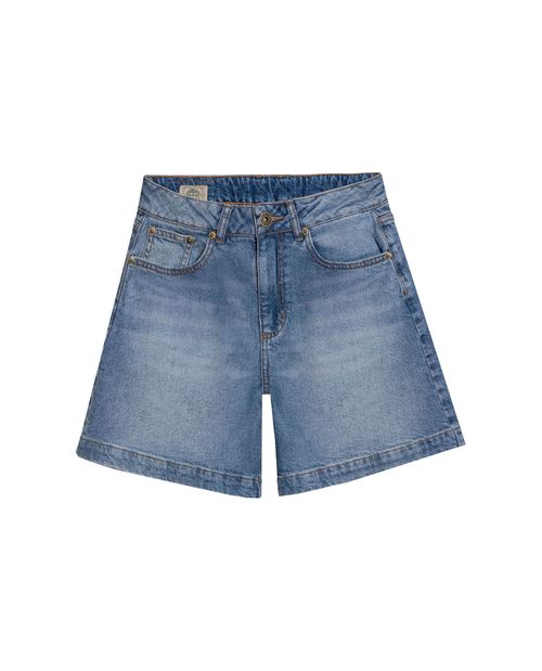 Short de Mujer Tiro Alto Bolsillo Relojero Efecto Desgaste Leve Lavado Medio en Mezcla de Algodón y Tencel