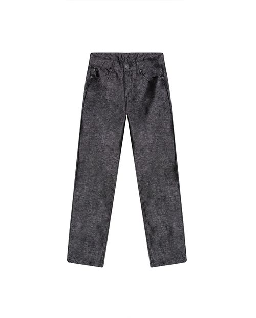 Jean de Mujer Straight Fit Tiro Alto con Brillo Lavado Negro en Mezcla de Algodón Madres