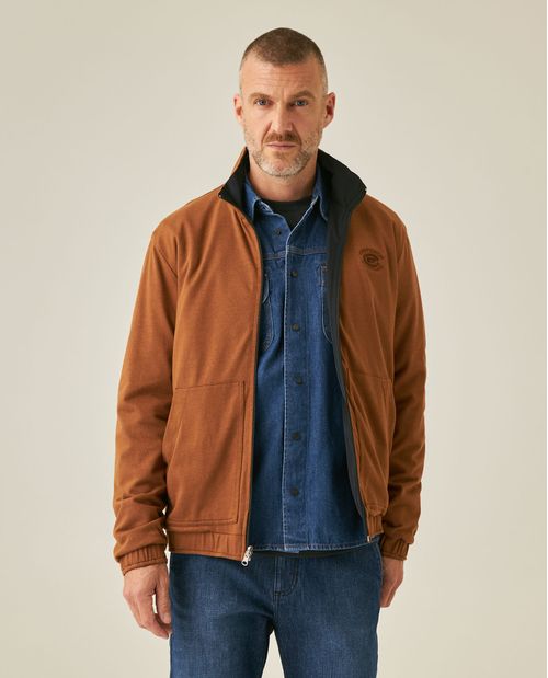 Chaqueta de Hombre Doble Faz Cuello Alto Windbreaker Bolsillo Canguro en Mezcla de Algodón y Poliéster