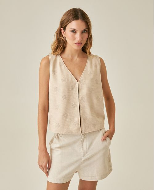 Chaleco de Mujer Bordado con Efecto Lino