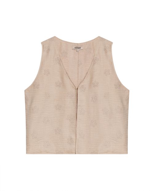 Chaleco de Mujer Bordado con Efecto Lino