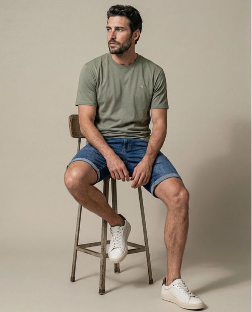 Shorts Denim Lavado Medio Ruedo Doblado Para Hombre