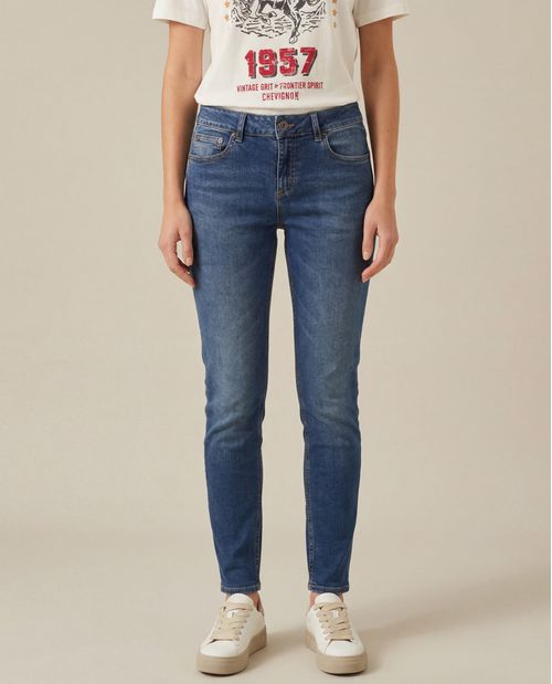 Jeans Tiro Alto Lavado Oscuro Para Mujer