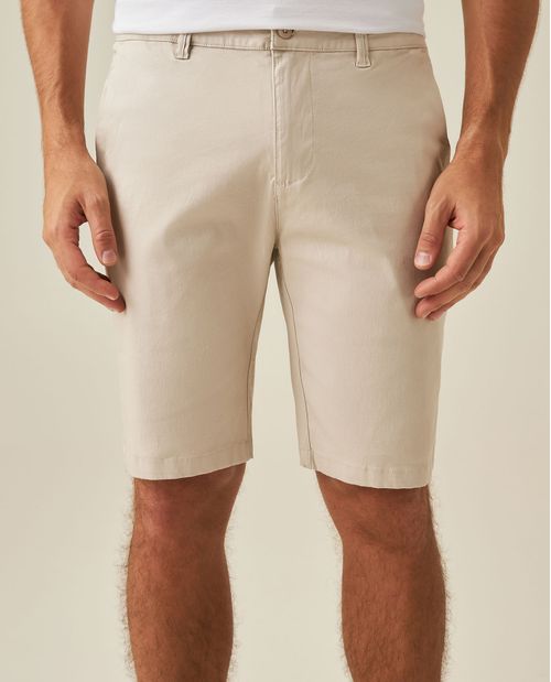 Bermuda de Hombre Tipo Chino con Bolsillos de Ribete en Mezcla de Algodón