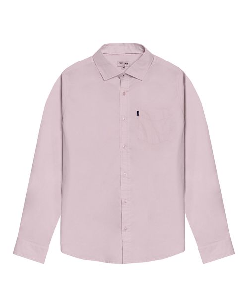 Camisa de Hombre Manga Larga Slim Fit Cuello Abierto en Popelina en Mezcla de Algodón