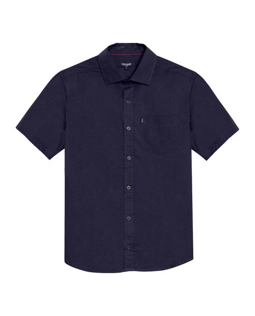 Camisa de Hombre Manga Corta Slim Fit Cuello Spread con Paletas en Popelina en Mezcla de Algodón