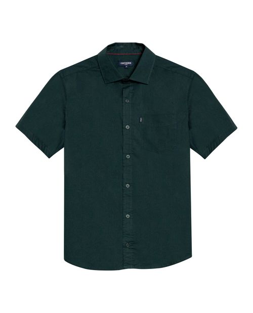 Camisa de Hombre Manga Corta Slim Fit Cuello Spread con Paletas en Popelina en Mezcla de Algodón