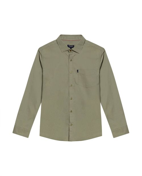Camisa de Hombre Manga Larga Slim Fit Cuello Abierto en Popelina en Mezcla de Algodón