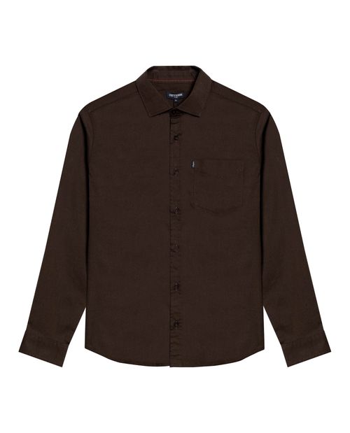 Camisa de Hombre Manga Larga Slim Fit Cuello Abierto en Popelina en Mezcla de Algodón
