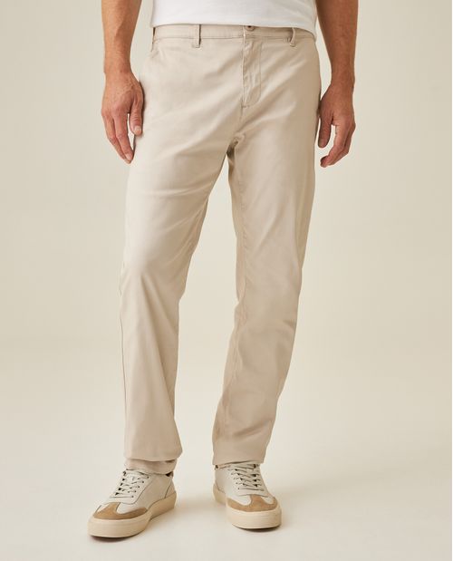 Pantalón de Hombre Chino Tiro Medio con Bolsillos Diagonales en Mezcla de Algodón