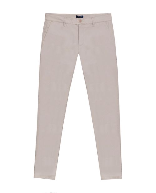 Pantalón de Hombre Chino Tiro Medio con Bolsillos Diagonales en Mezcla de Algodón