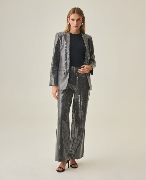 Pantalón de Mujer Mom Fit Tiro Medio con Lentejuelas Lavado Ultra Oscuro en Mezcla de Algodón Madres