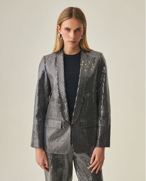 Blazer de Mujer con Lentejuelas Relaxed Fit en Mezcla de Algodón Madres