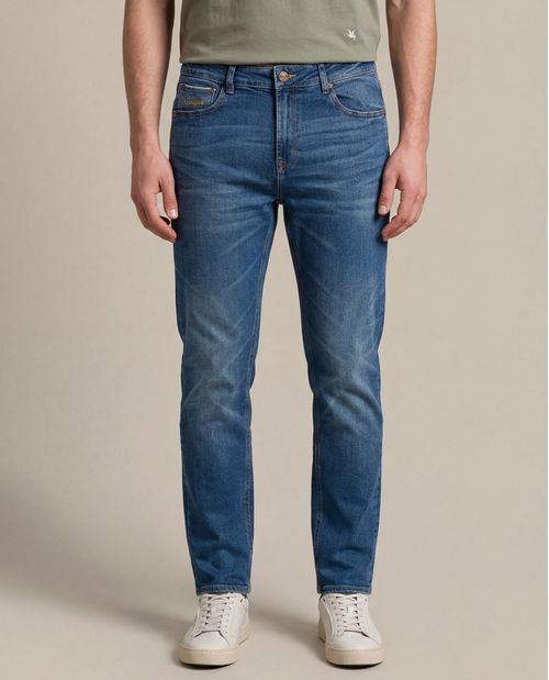 Jean Heritage de Hombre Skinny Fit Tiro Bajo Lavado Medio Selvedge en Mezcla de Algodón Rider