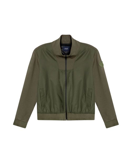Chaqueta de Hombre Perilla Alta con Mezcla de Bases Aplique de Cuero en Mezcla de Rayon y Nylon