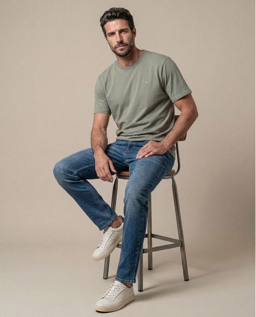 Jean Heritage de Hombre Skinny Fit Tiro Bajo Lavado Medio Selvedge en Mezcla de Algodón Rider