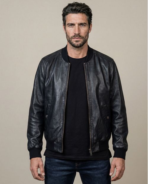 Chaqueta Bomber en Piel de Cordero de Hombre