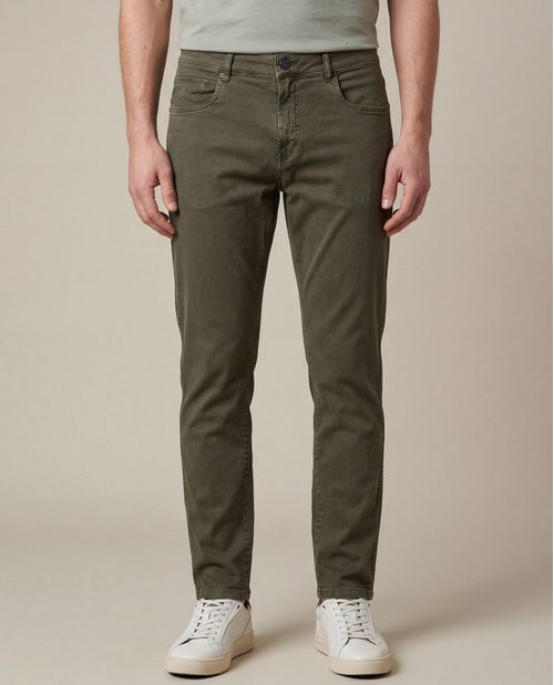 Pantalón de Hombre 5 Bolsillos Relaxed Fit Tiro Medio Tacto Peach con Reservas en Mezcla de Algodón