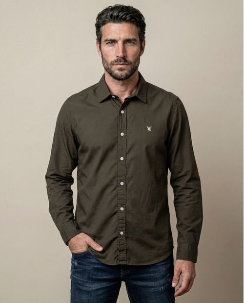 Camisa de Hombre Manga Larga Slim Fit Pato Bordado Tela Oxford en Algodón