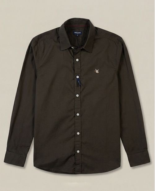 Camisa de Hombre Manga Larga Slim Fit Pato Bordado Tela Oxford en Algodón