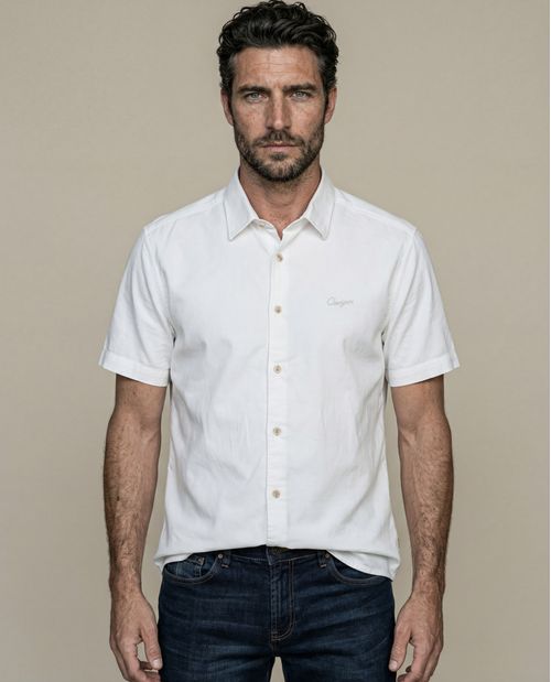 Camisa de Hombre Manga Corta Regular Fit Perilla Multi Agujas Diagonal Leve en Algodón