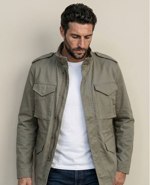 Chaqueta de Hombre, Tipo Parka Militar - Algodón + Elastano