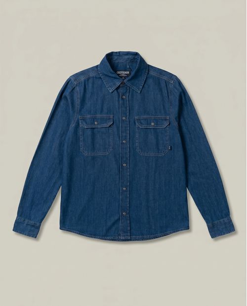 Camisa de Hombre en Denim, Classic Fit Manga Larga - Azul Oscuro
