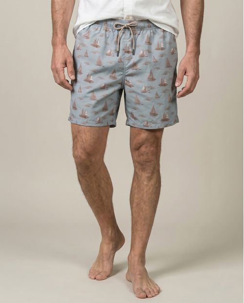 Bermuda de Hombre de Playa Mini Print de Barcos Panty Interno en Poliéster Reciclado