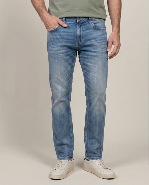 Jean de Hombre Skinny Fit Tiro Medio Lavado Claro Look Vintage en Mezcla de Algodón Famous