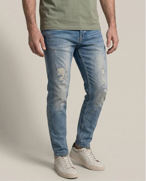 Jean Heritage de Hombre Skinny Fit Tiro Bajo Lavado Medio Desgaste Vintage y Reparaciones en Mezcla de Algodón Rider