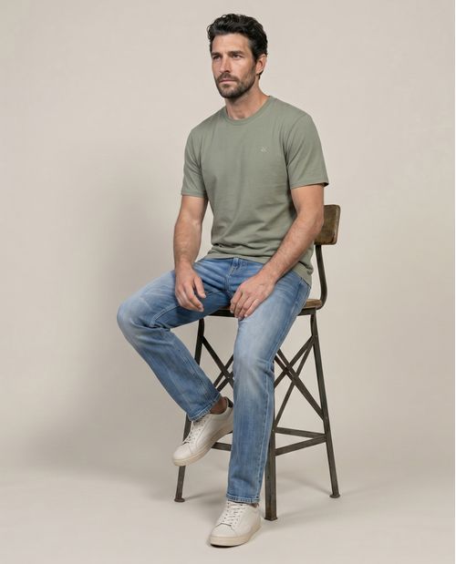 Jean de Hombre Skinny Fit Tiro Medio Lavado Claro Look Vintage en Mezcla de Algodón Famous