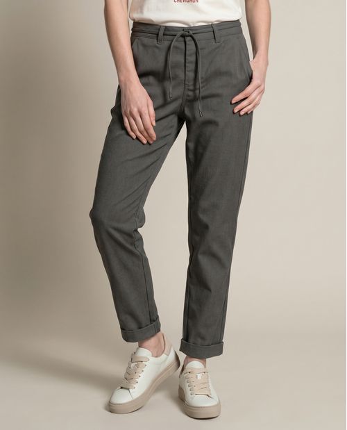 Pantalón de Mujer Chino Tiro Medio con Cinturón Punteras Metálicas Tela Oxford en Mezcla de Poliéster