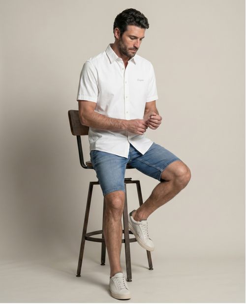 Bermuda de Hombre Regular Fit Tiro Medio Lavado Medio Detalles Tipo Chino en Algodón Orgánico