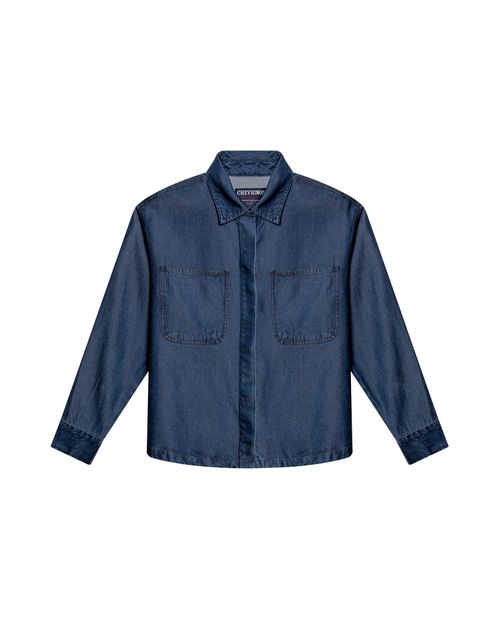 Camisa de Mujer Oversize Manga Larga Perilla Oculta Lavado Oscuro en Lyocell